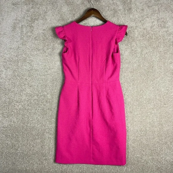 Nicole Miller Sheath Dress NWTSize 4 Pink Ruffle Sleeve V-Neck Stretch Crepe - Picture 10 of 12